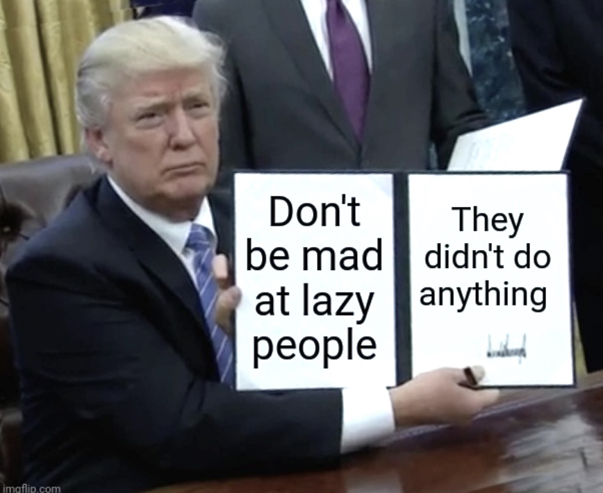 Donald Trump hält eine Tafel in die Kamera mit der Aufschrift: Don